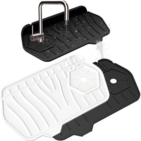 Lot de 2 tapis de drainage en silicone – Protection de robinet multifonction et tapis anti-goutte – Résistant à la chaleur (noir et blanc) (1/5)