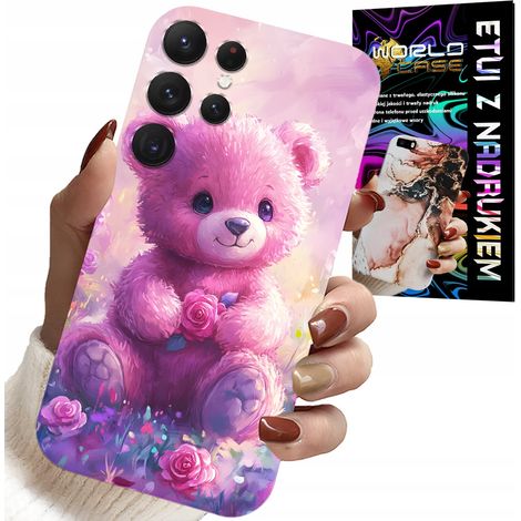 Coque pour Samsung Galaxy S23 Ultra - adorable ourson en peluche sur fond rose, coque + film protecteur (1/5)