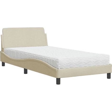 Lit simple,Lit adulte,Lit avec matelas crème 100x200 cm tissu CFW49641 (1/5)