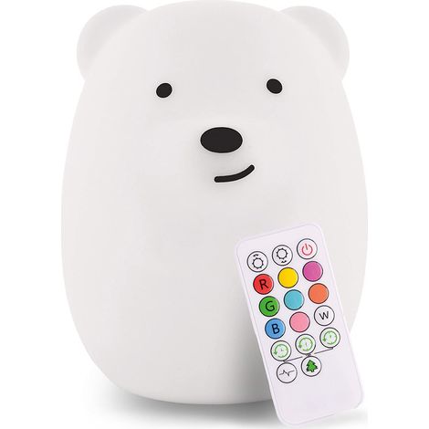 Lámpara de noche de silicona con forma de oso y huellas de patas, luz que cambia de color, luz ambiental, regalo para niños. (1/5)