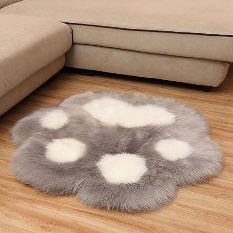 Tapis moelleux à poils longs pour salon ou chambre à coucher - Motif pattes de chat,Gris (1/5)