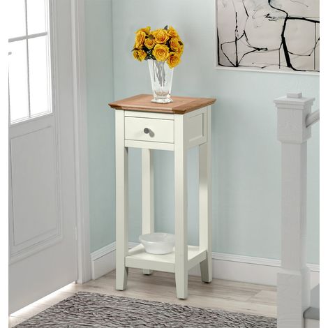 Hallowood Furniture Clifton Oak Tall Green Off White Console Table with Light Oak Top, Wooden Side Table with Drawer and Shelf, Narrow Telephone Stand for Hallway or Living Room (1/5)