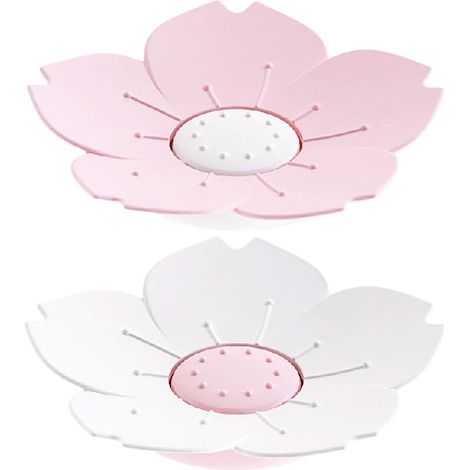 Boîte À Savon - Double Évacuation - Forme Fleur De Cerisier - Diamètre 14,4 Cm - Polypropylène - Pour Salle De Bain Cuisine Douche - 2 Pièces (1/5)