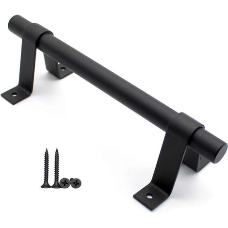 Poignée De Porte De Grange, Poignée De Porte En Acier Au Carbone Solide Noir De 200 Mm De Long, Poignées De Porte Coulissante Pour Placard De Cuisine (1/5)