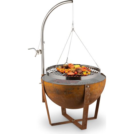Blumfeldt – Braséro extérieur en acier 60 cm – Grille de cuisson émaillée 59 cm – Cendrier amovible – Foyer ouvert pour soirées conviviales