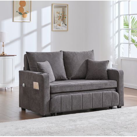Divano letto 2 posti 139x73x83 cm in tessuto chenille grigio, salvaspazio per soggiorno FloraGrace (1/5)