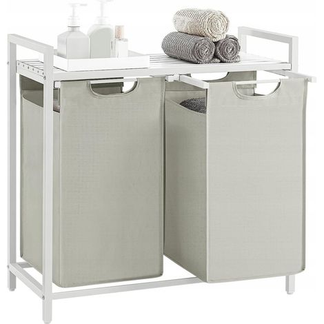 Mobile bagno con doppio cesto portabiancheria bianco (1/5)