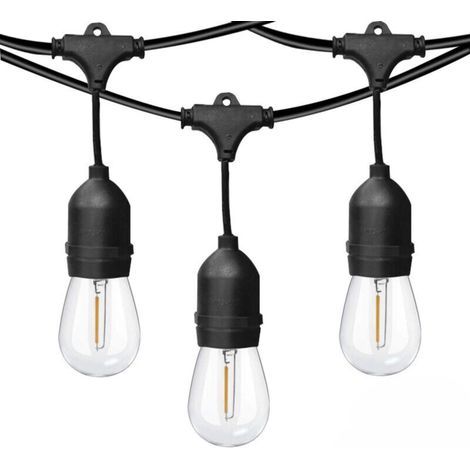 Guirlande lumineuse d'extérieur 11,5 mètres – 10 ampoules LED S14 1W – Lumière blanche chaude 2700K – Indice de protection IP44 (1/5)