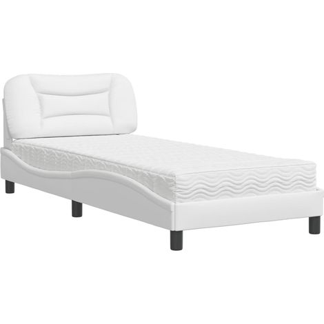 Lit simple  Lit adulte  Lit avec matelas Hvar blanc 80x200 cm similicuir