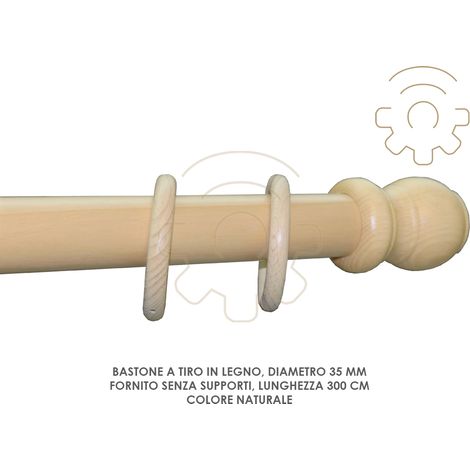 Bastone tenda a tiro legno naturale   35 mm lunghezza 300 cm senza supporti (1/2)