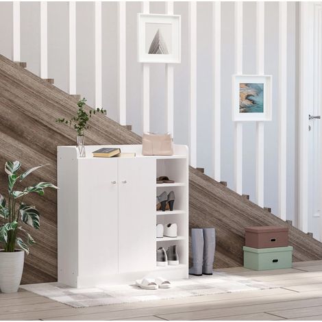 Mobile porta scarpe con 2 ante e 4 scomparti, 83 x 30 x 90 cm, bianco HAVRYA (1/5)