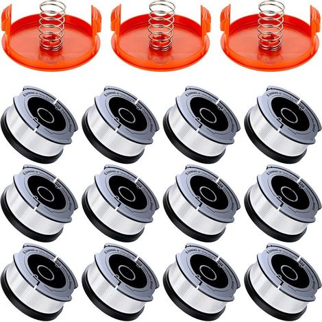 Pack de 12 rouleaux de fil de coupe, compatible avec les tondeuses Black and Decker, rouleaux de fil de coupe de 1,65 mm (12 fils de coupe, 3 capuchons, 3 ressorts) (1/5)