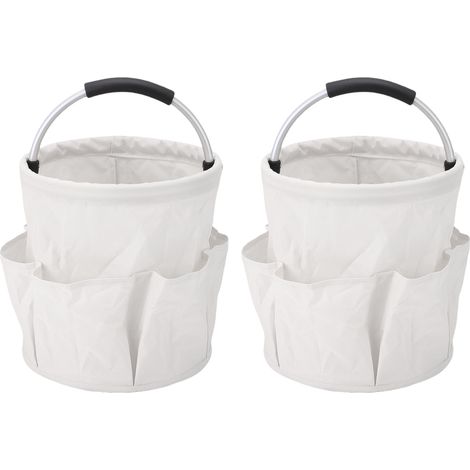 2pcs Sac Outil Jardin Pliable Seau – Camping Récolte Panier Salle de Bain Lavage avec Poignée Intérieur Extérieur, Blanc (1/5)