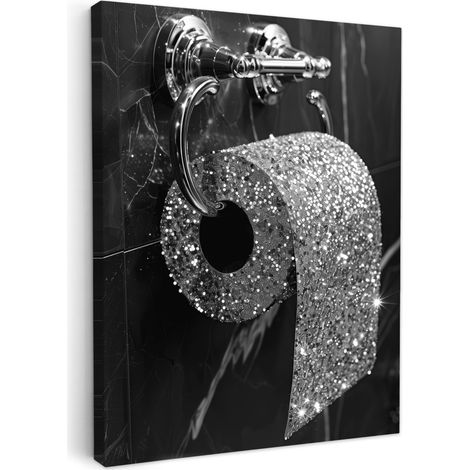 Canvas Print WC - Toilet paper - Black and white - Glitter 30x40 cm