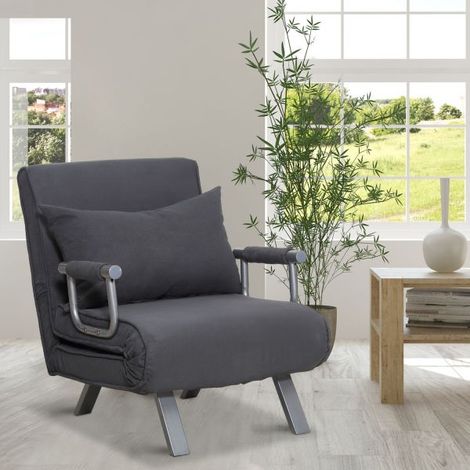 EASYCOMFORT Poltrona Letto Moderna 2 in 1 con Schienale Inclinabile in 5 Posizioni, per Soggiorno e Camera da Letto, 65x69x80cm, Grigio