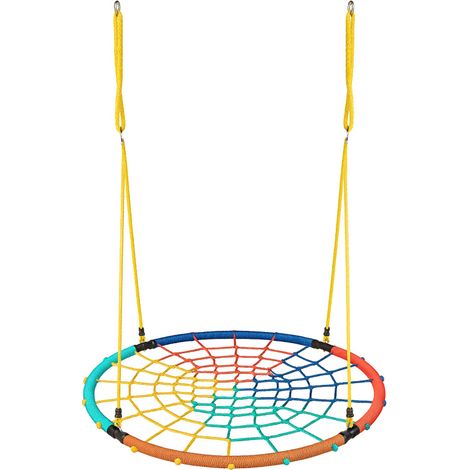 Aga Nestschaukel 120 cm, Rundschaukel verstellbar Garten-Schaukel 150 Kg belastbar, Kinderschaukel Tellerschaukel Hängeschaukel, Vierfarbig