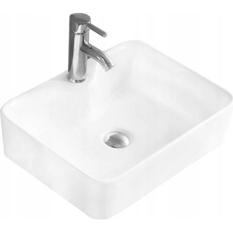 Lavabo cerámico sobre encimera, 49x38x13 cm, Blanco