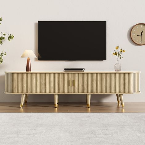 Meuble tv bas à portes coulissantes avec support tv inclus, design contemporain et fonctionnel (1/5)