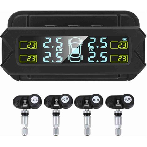 TPMS Système de surveillance de la pression des pneus à énergie solaire 0-81 psi sur pare-brise avec 4 capteurs de voiture en temps réel Système d'alarme automatique sans fil (1/5)