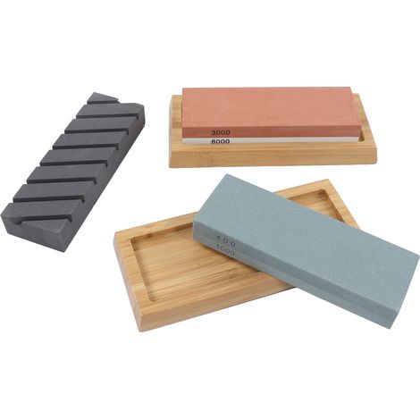 Schleifstein, Abrichtstein, Winkelanschlag, Polierstein-Set mit Holzsockel (1/5)