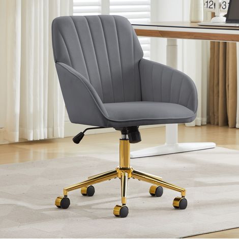 Silla de oficina giratoria 50x59 cm gris en terciopelo con altura regulable y respaldo ergonómico (1/5)
