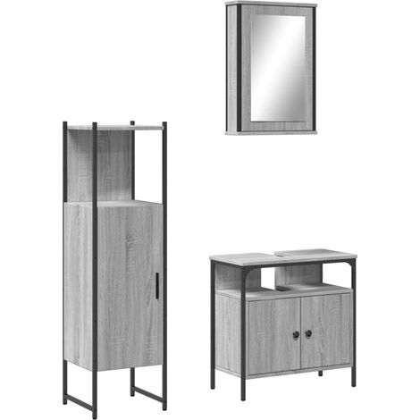 Maison Exclusive - 3-tlg. Badmöbel-Set Grau Sonoma Holzwerkstoff