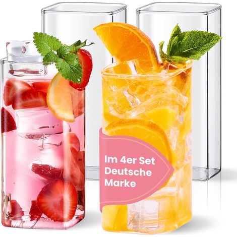 Lot de 4 verres à long drink esthétiques - Passe au lave-vaisselle - Parfaits pour le café glacé, le matcha, la limonade, le milkshake, le smoothie, le jus, les cocktails - 300 ml (1/5)