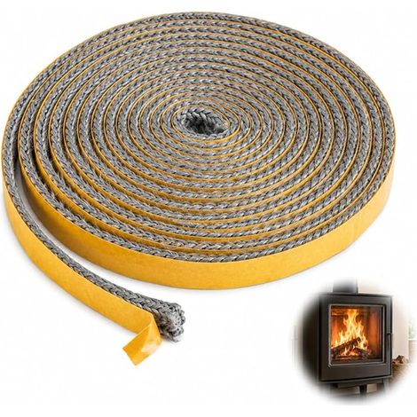 Joint Poele a Bois Joint Tressé Porte Poêle Cheminée Autocollant Fibre de Verre 550 °C 3 m Porte Insert Cheminée Four Poêle Étanchéité Thermique (1/5)