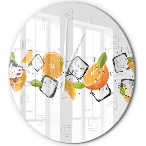 Horloge Murale Ronde Originale en Verre Silencieuse Design Moderne Salon Oranges avec de la glace fi 60 cm (1/5)