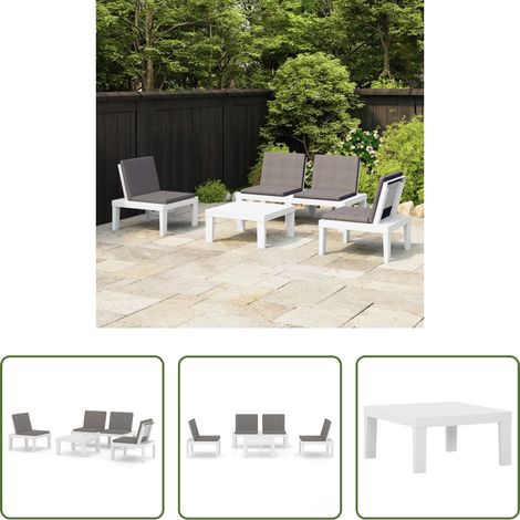 vidaXL Gartenbank - 4-tlg. Garten-Lounge-Set mit Kissen Kunststoff Weiß (1/5)