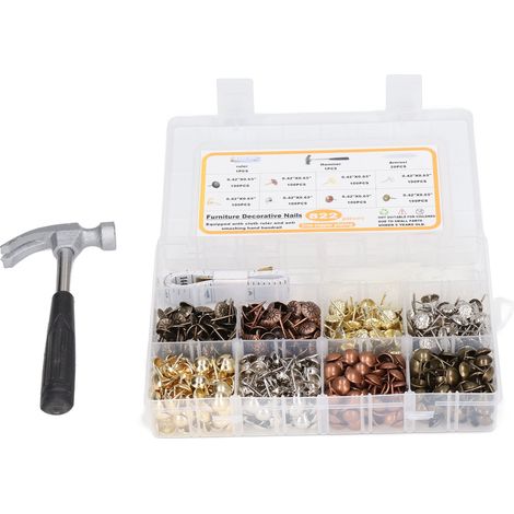 822-teiliges Polsternagel-Set aus 8 Farben, aus Kohlenstoffstahl, inklusive Stofflineal, Hammer und Halterung (1/5)