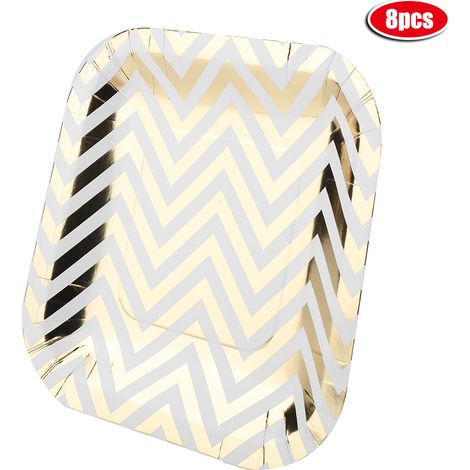 Assortiment Vaisselle Jetable - Design Rayures Dorées Ondulées - Pour Fêtes Mariages Anniversaires - Ensemble 57 Pièces (1/5)