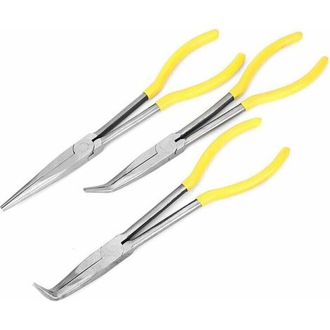 YMYNY Spitzzange aus Karbonstahl, 3-teilig, extra lang, mit gerader und gebogener Spitze, Zange für Elektriker, Bastelwerkzeug-Set (1/4)