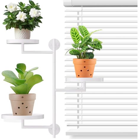 Étagère à plantes rotative à 3 étages - En métal - Pour fenêtre - Étagère à fleurs - Étagère murale décorative pour coin chambre, salon, balcon, terrasse, cour - Blanc (1/5)