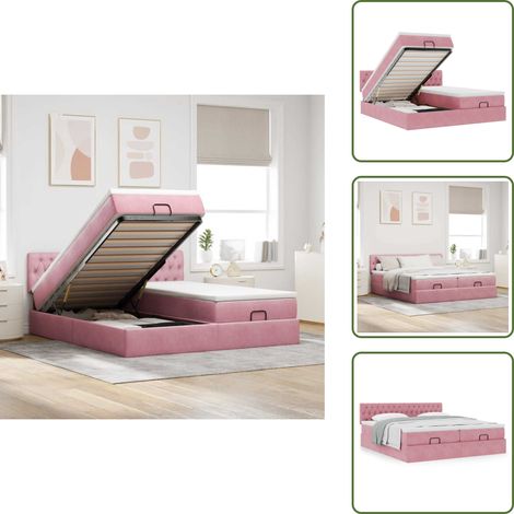 Letto matrimoniale - vidaXL Struttura Letto Pouf con Materassi Rosa 180x200 cm Velluto - Letto con testiera