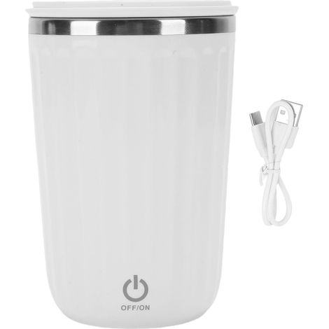 Tasse Auto Mélangeuse 350ml Automatique Aimant Auto Mélange Portable Électrique 304 Inox – Voyage Voiture Chocolat Moka, Blanc (1/5)