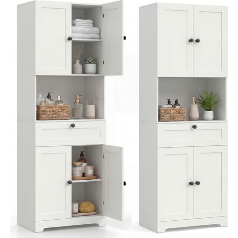 COSTWAY Tall White Bathroom Cabinet Freestanding Storage Cabinet Modern Wooden Storage Organizer (1/5)