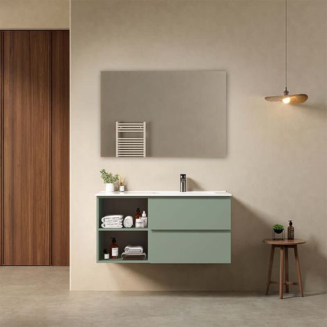 Mobile bagno sospeso 100 cm Verde Salvia Lavabo a Destra in Ceramica Specchio Quadro - Fiji Paint Plus (1/4)