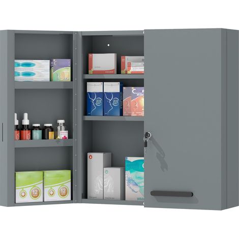 Armoire à pharmacie verrouillable à 2 portes et 6 étagères, gris anthracite (1/5)