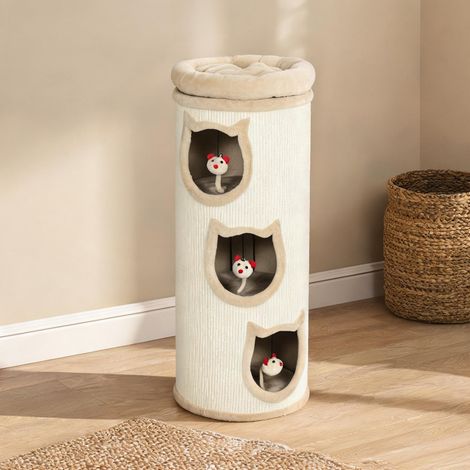 Tour d'escalade pour chat blanche avec griffoir sisal (1/5)