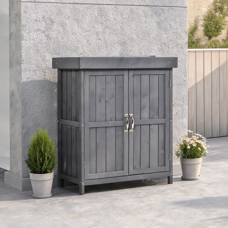 Meuble de jardin gris en bois massif à double porte (1/5)