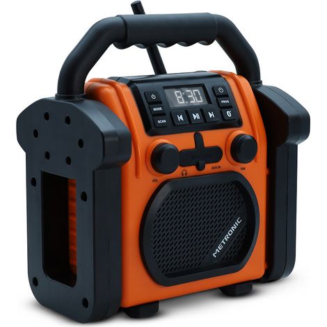 Metronic – Radio de chantier Bluetooth avec batterie rechargeable – 30W – Autonomie jusqu'à 14h – Résistante aux chocs et à l'eau – Powerbank USB