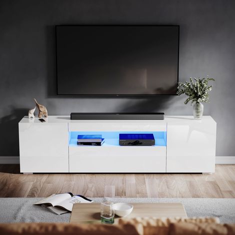 ELEGANT TV Stand 1800mm White High Gloss TV Cabinet with LED Lights Entertainment Unit Cupboard for 50 52 55 60 65 70 inch 4k TV Living Room and Bedroom Furniture (1/5)