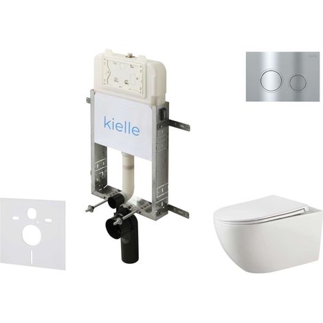 kielle Genesis New - Set Vorwandinstallation, WC Gaia, Rimless, des Softclose-Sitzes und der Betätigungsplatte Gemini New II, Hochglanzchrom 30528SZ14 (1/5)