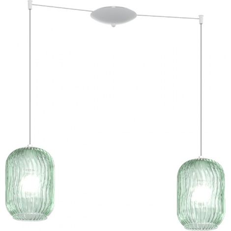 Sospensione Contemporanea Tender Metallo Bianco Vetro Verde 2 Luci E27 (1/3)
