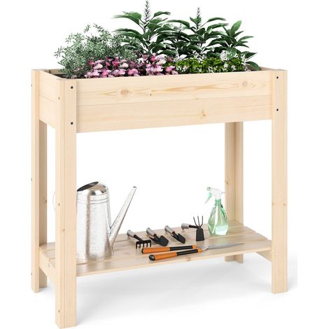 Letto da giardino rialzato in legno con ripiano 81 x 37 x 77 cm