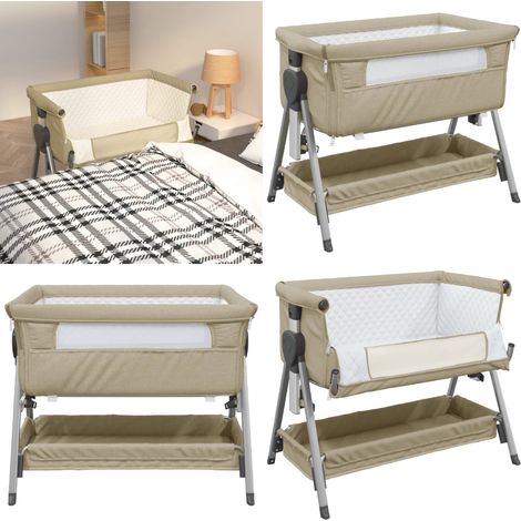 Lit pour bébé avec matelas Taupe Tissu de lin - Lit Bébé - Lit Enfant - Berceau - Lit Convertible - Lit Réglable - Home & Living (1/5)