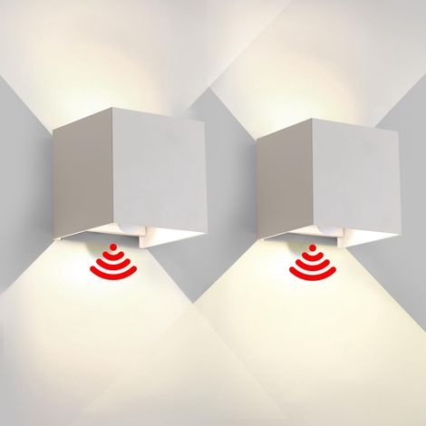 Pack Applique Murale Exterieur Interieur Lumière Avec Dètecteur de Mouvement LED Lampe Murale Extèrieures IP65 Étanche Blanc 6W 3000K carrèe en aluminium Règlage de l'angle d'èclairage (1/5)