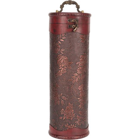 Coffret à vin en bois finition antique, motif raisin, simili cuir, portable, rangement bouteille rouge (1/5)