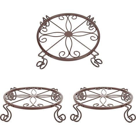 APEX Supports métalliques pour pots de fleurs, robustes, antirouille, en fer, pour intérieur et extérieur, lot de 3 (bronze) (1/5)
